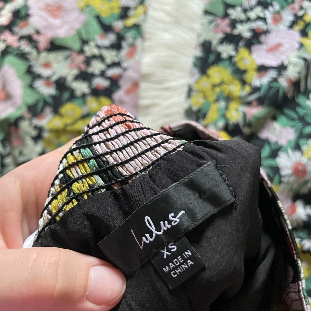 Lulu's Black Floral Wide-Leg Pants with Pink & Yellow Blooms - Picture 3 of 3
